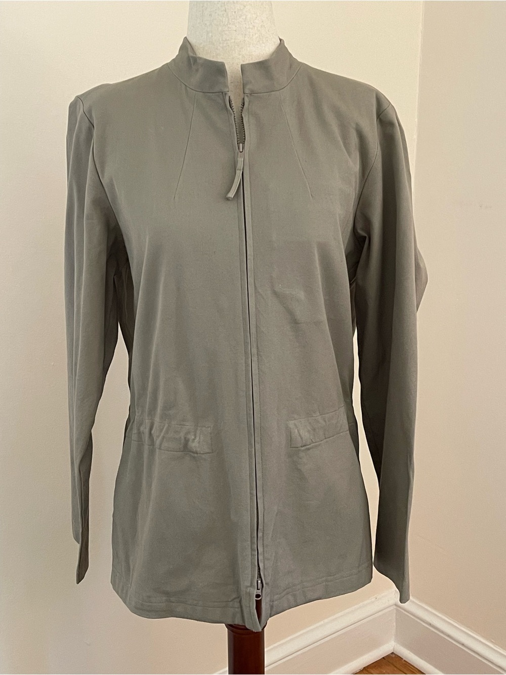 Eileen Fisher Petite Taupe Zip Front Jacket PM Minimalist Cotton Stretch